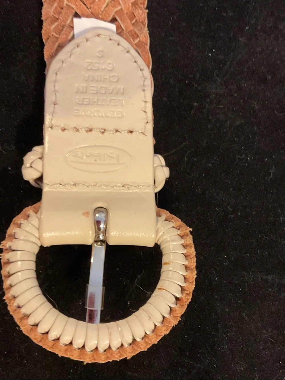 Talbots Cream Braided Leather Belt with Round Buckle